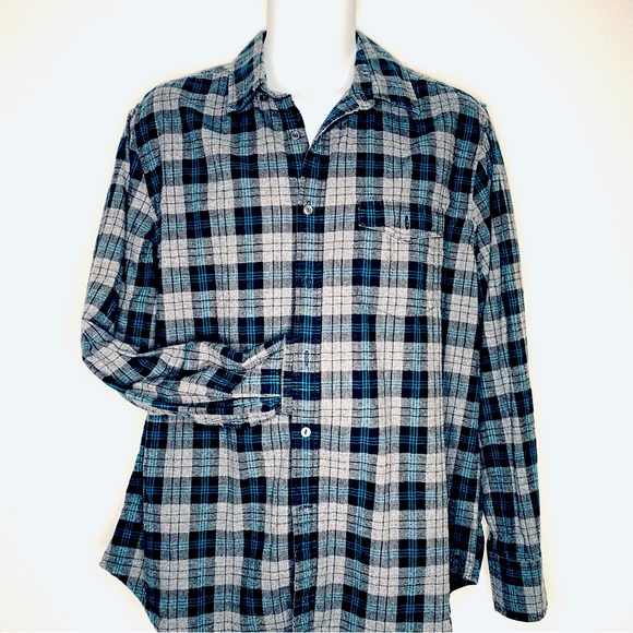 American Eagle Outfitters vintage Men’s plaid flannel CPO button shirt gray L - Picture 2 of 9
